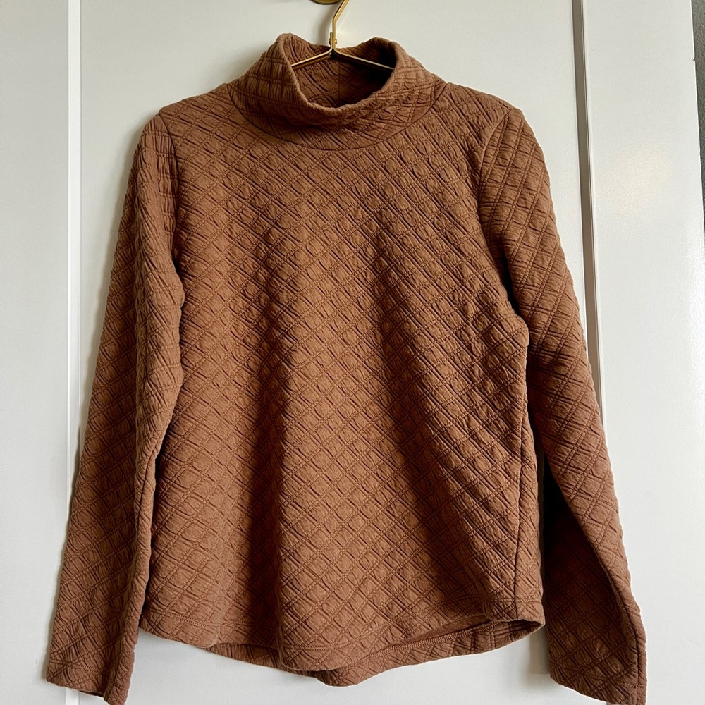 EUC J.Crew Quilted Mockneck Pullover Small Camel Tan Textured Cozy Sweater - Picture 5 of 13